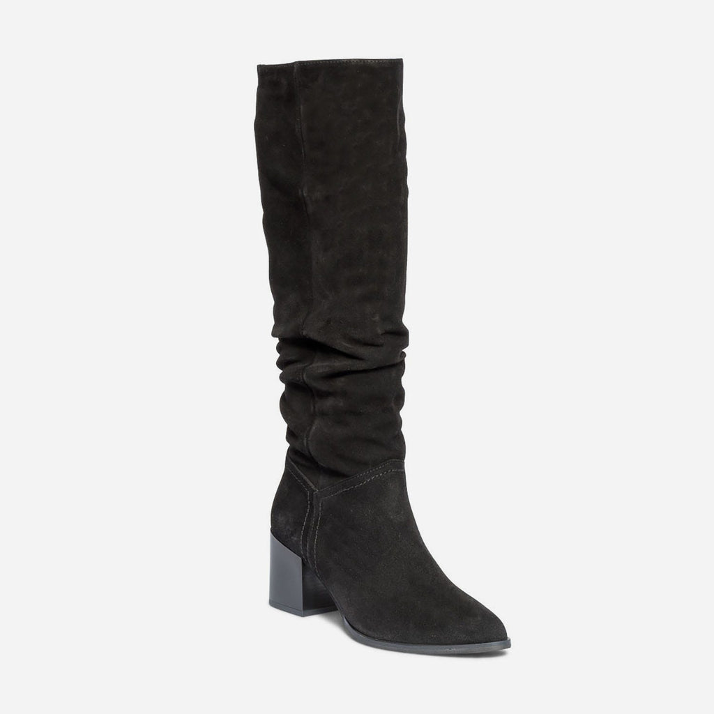Botte TEXTO taupe en cuir velours éco-conçu à tige plissée - 4