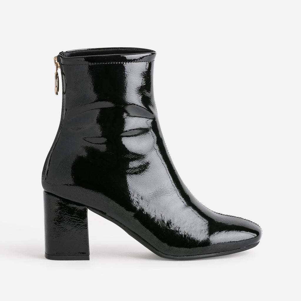 Boots noir verni à zip arrière - 1