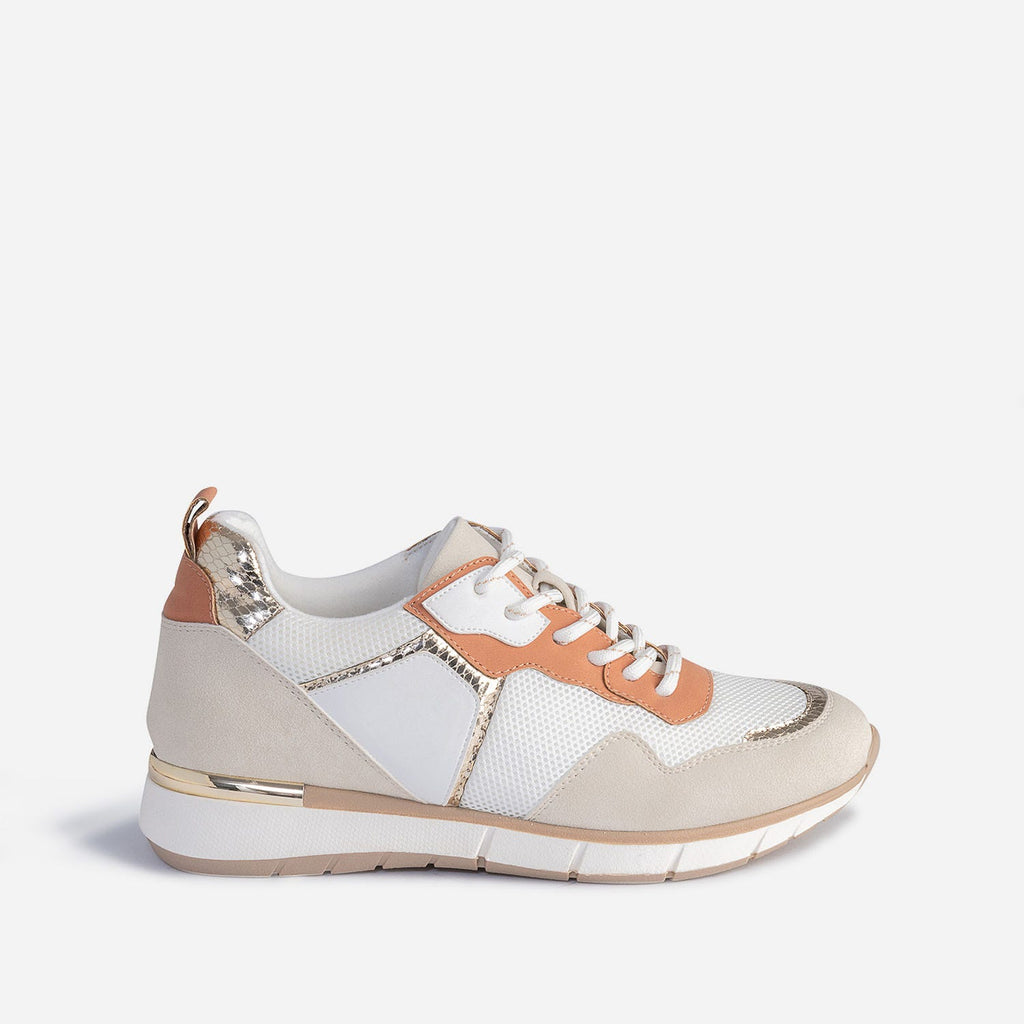 Tennis TEXTO blanche, beige, terracotta et or - 1