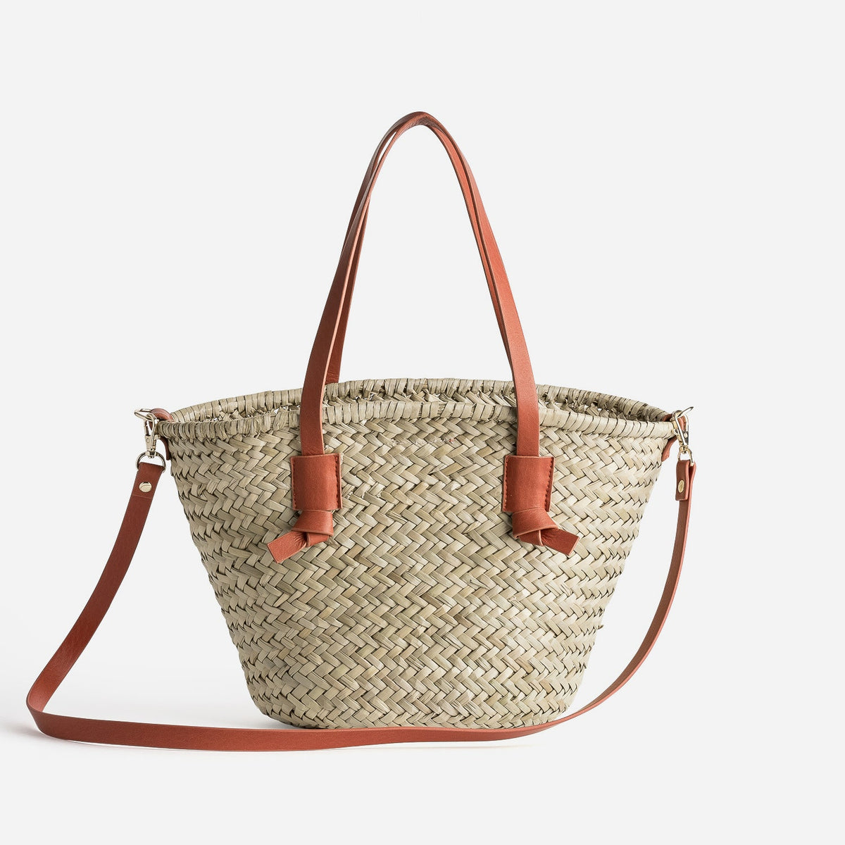 Sac panier beige en paille anses orange - 2