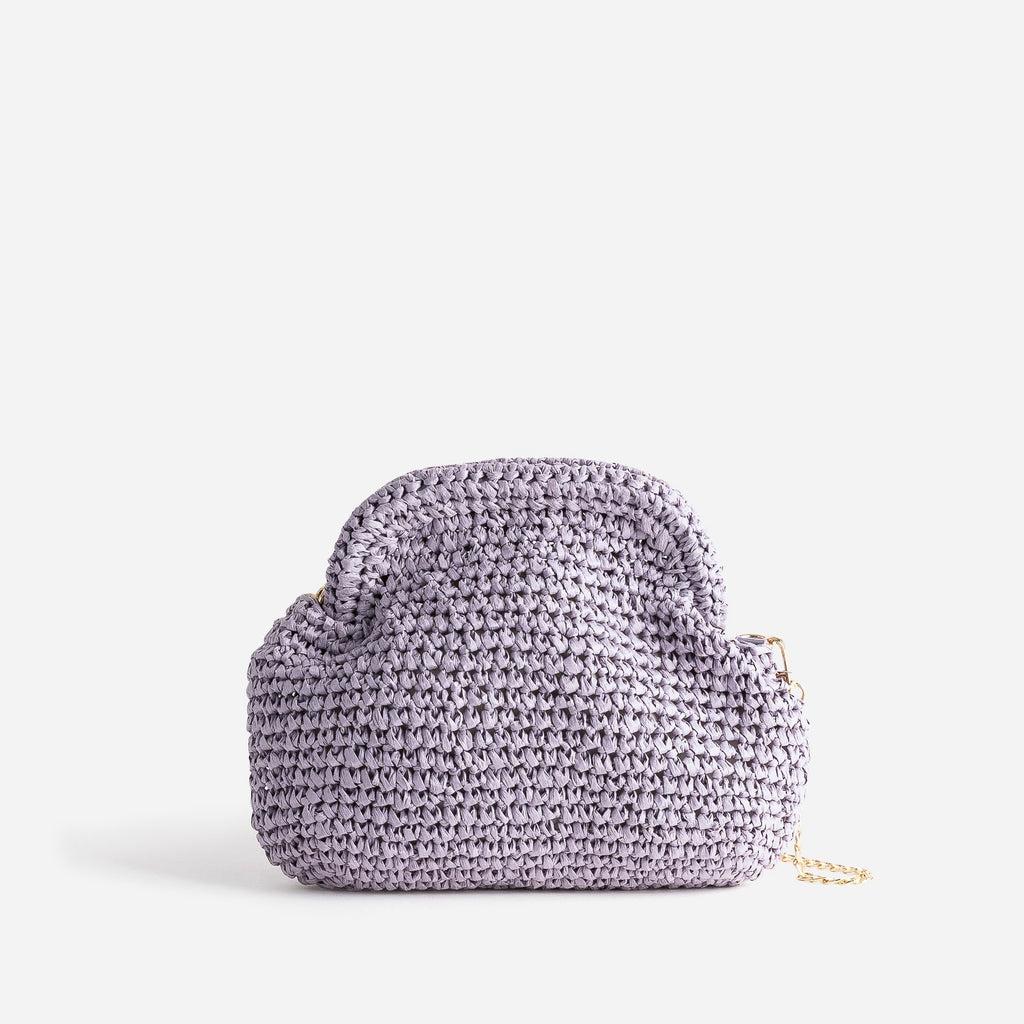 Pochette minaudière lilas en paille papier - 1