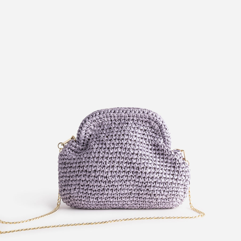 Pochette minaudière lilas en paille papier - 2