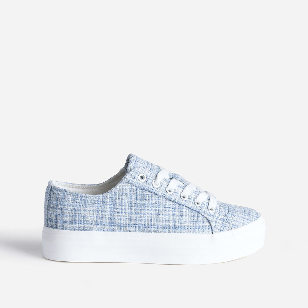 Tennis toile bleue à semelle blanche - 1