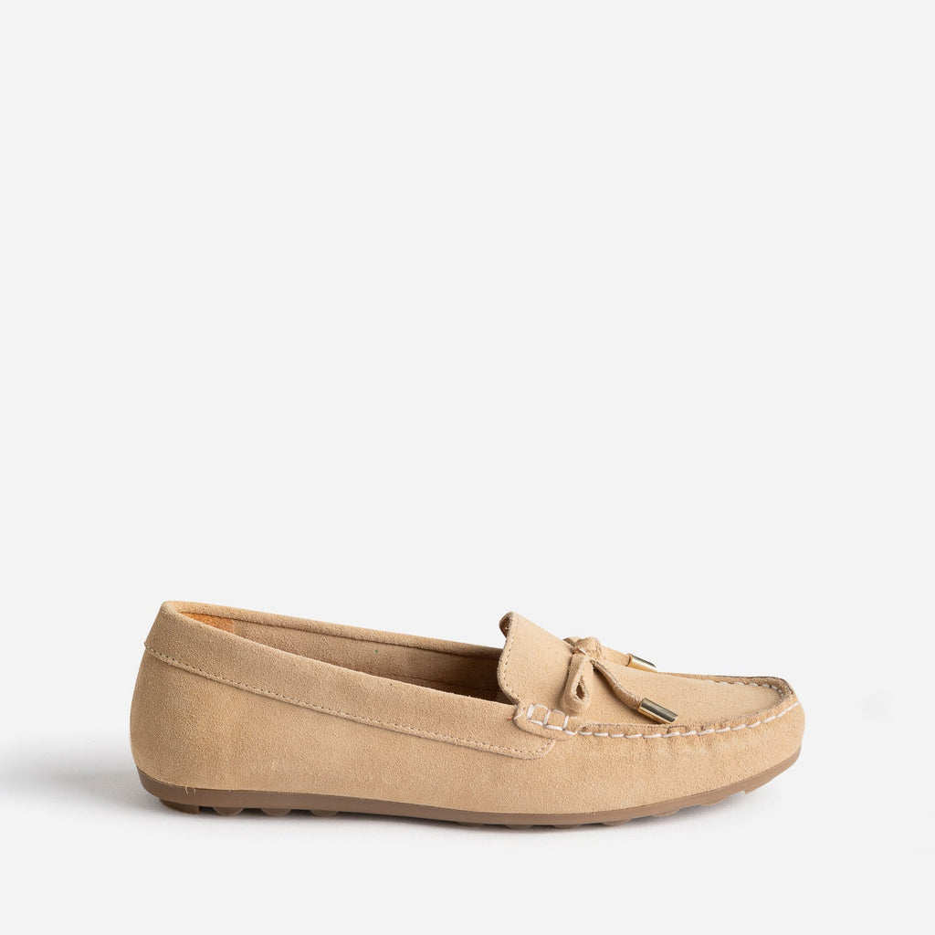 Mocassin beige cuir velours petit nœud - 1