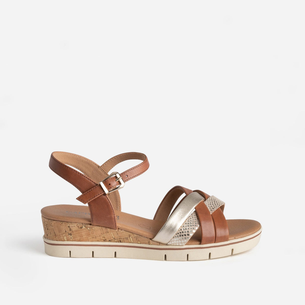 Sandale compensée CAPRICE camel et doré cuir - 1
