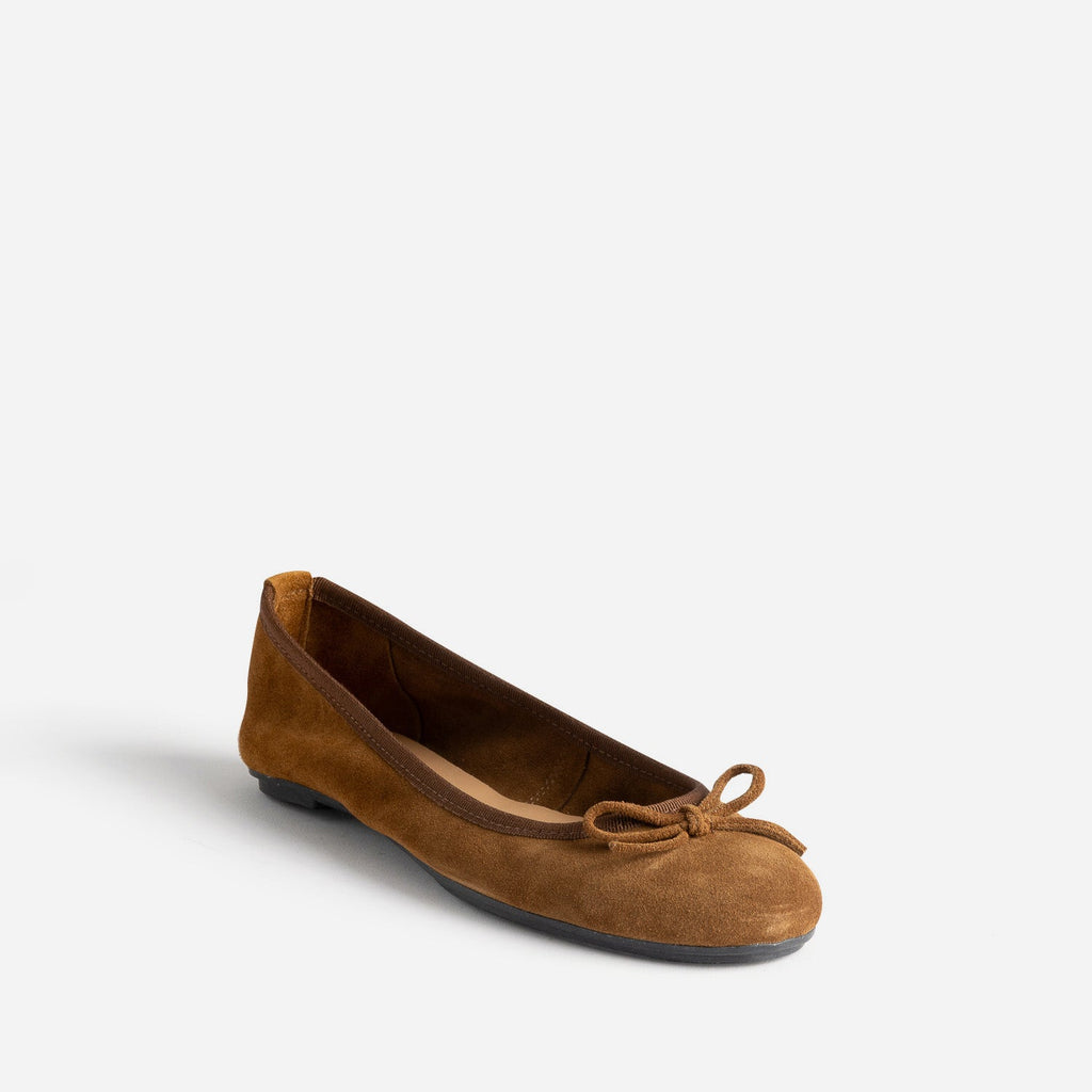 Ballerine cognac en cuir velours à petit nœud - 2