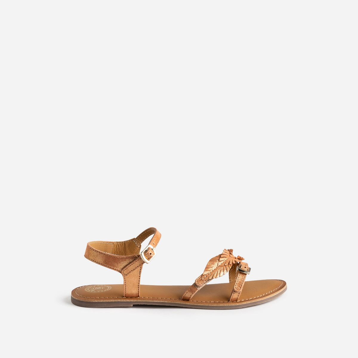 Sandale BUGGY orange en cuir velours avec feuilles - 1