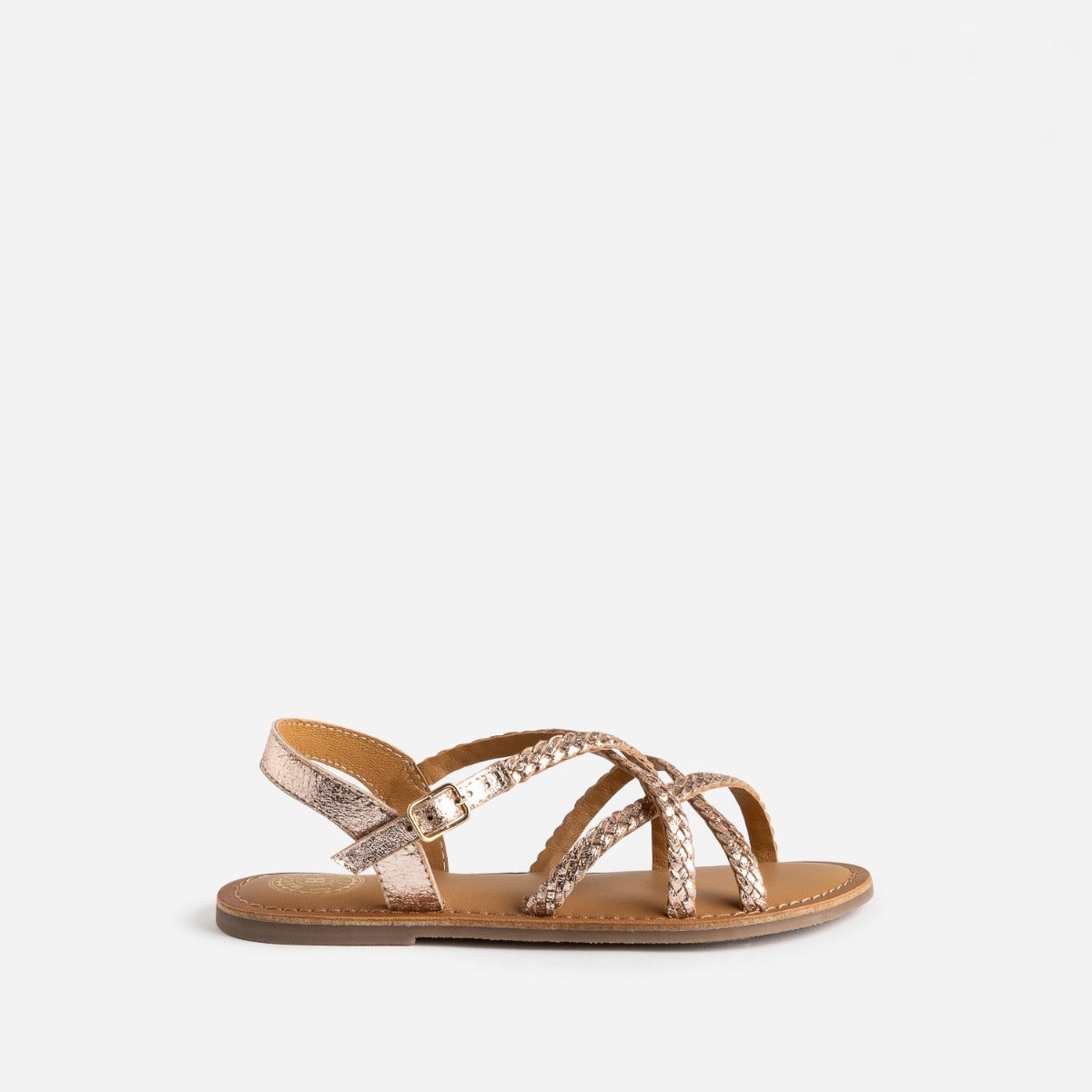 Sandale BUGGY cuivrée en cuir tressé - 1