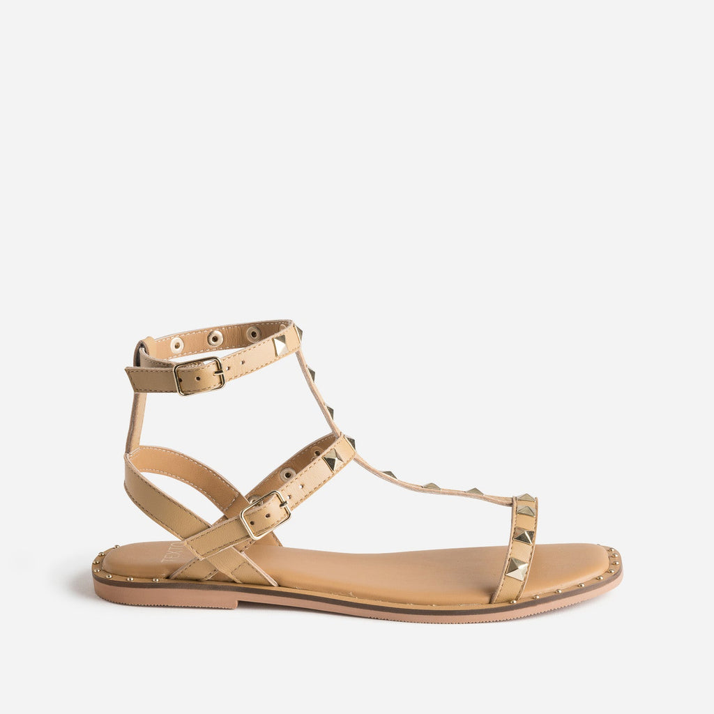 Sandale-spartiate TEXTO camel en cuir clouté - 1