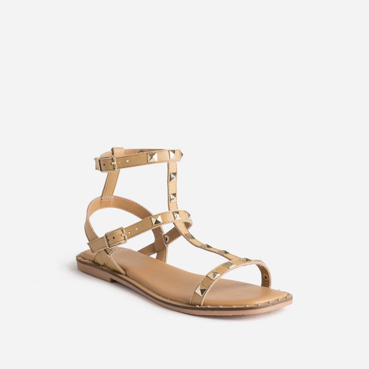 Sandale-spartiate TEXTO camel en cuir clouté - 2