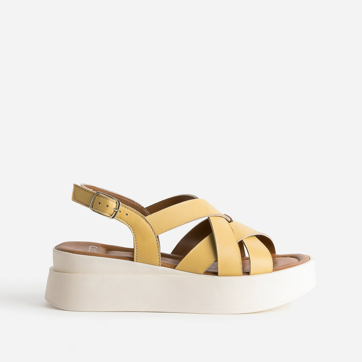 Sandale compensée TEXTO banana cream en cuir - 1
