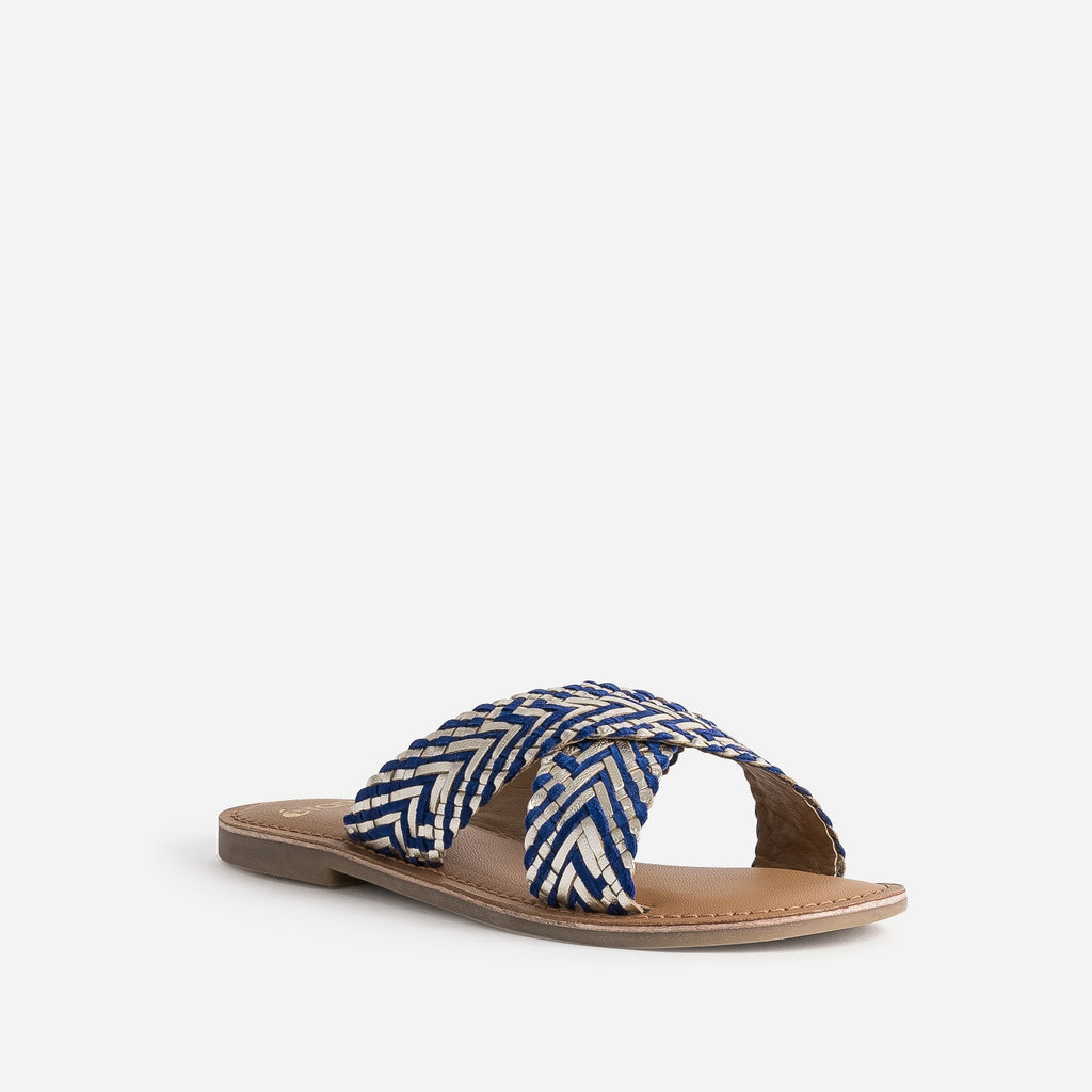 Mule dorée et bleue cuir tressé - 2