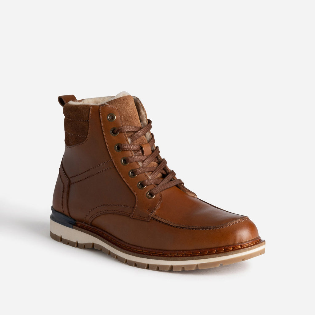 Boots cranté fourré en cuir cognac - 2