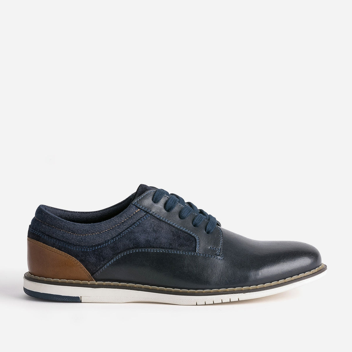 Derby confort marine mix cuir et textile - 1