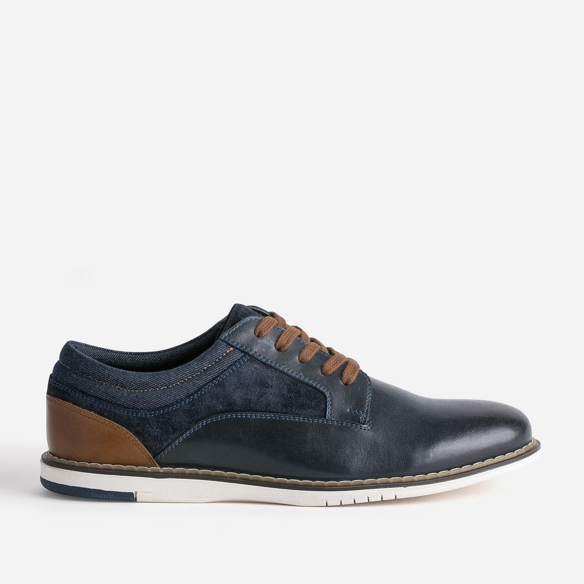 Derby confort marine mix cuir et textile - 2