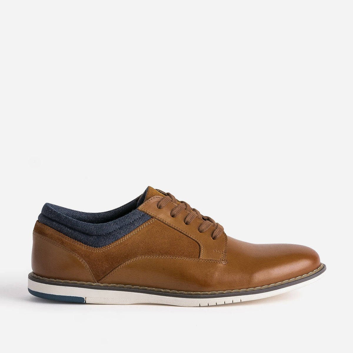 Derby confort camel mix cuir et textile - 1