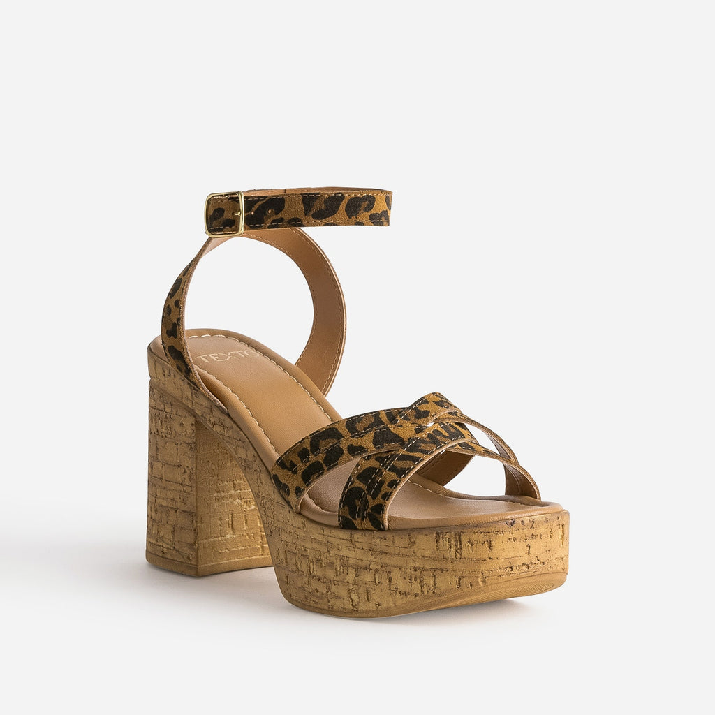 Sandale TEXTO camel motif léopard plateforme liège - 2