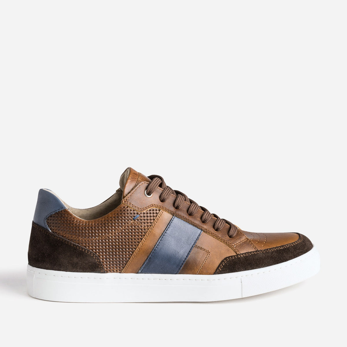 Tennis cognac en cuir détails couleurs - 1