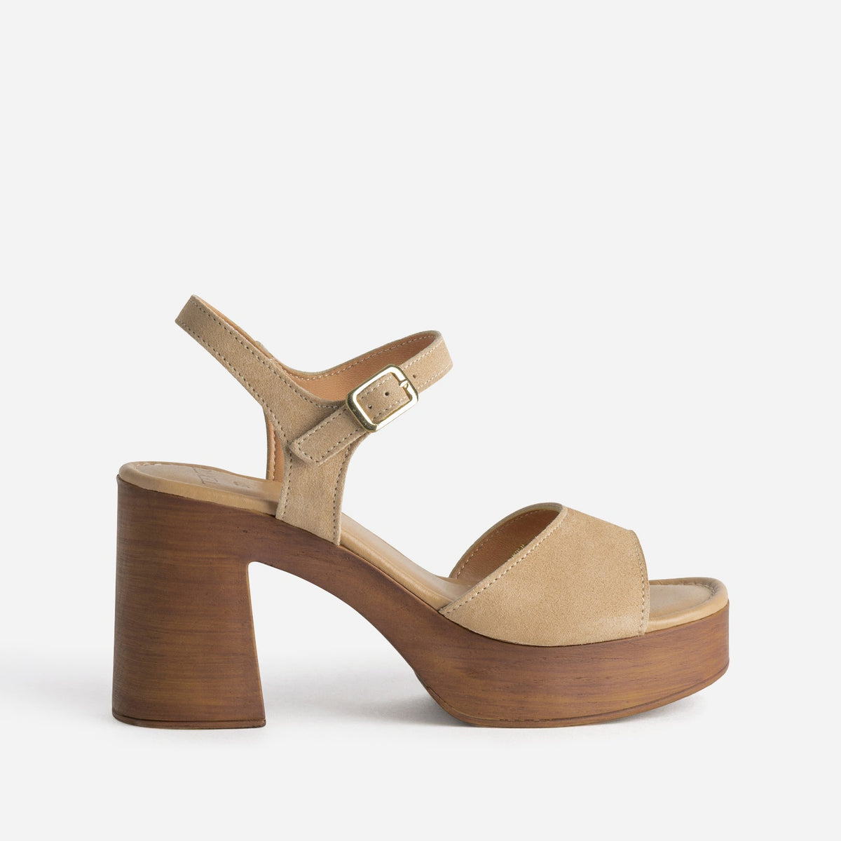 Sandale TEXTO beige cuir velours plateforme - 1