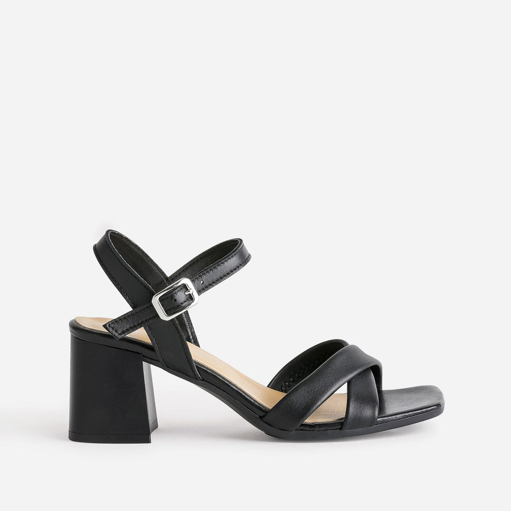 Sandale noire cuir à talon - 1