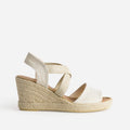 Sandale compensée beige dorée textile en cuir éco-conçu - 1