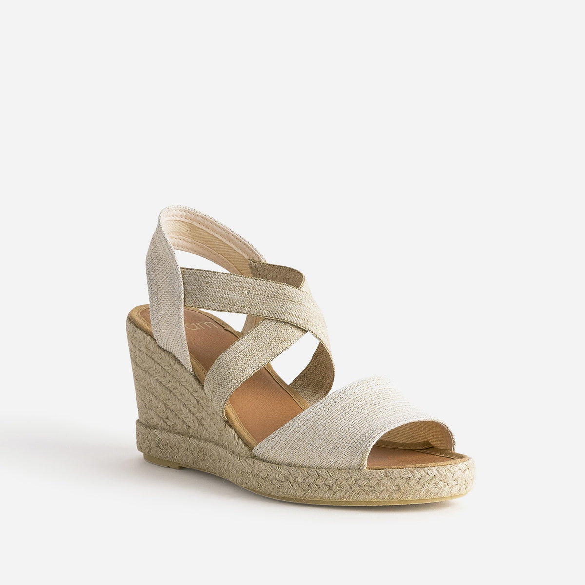 Sandale compensée beige dorée textile en cuir éco-conçu - 2