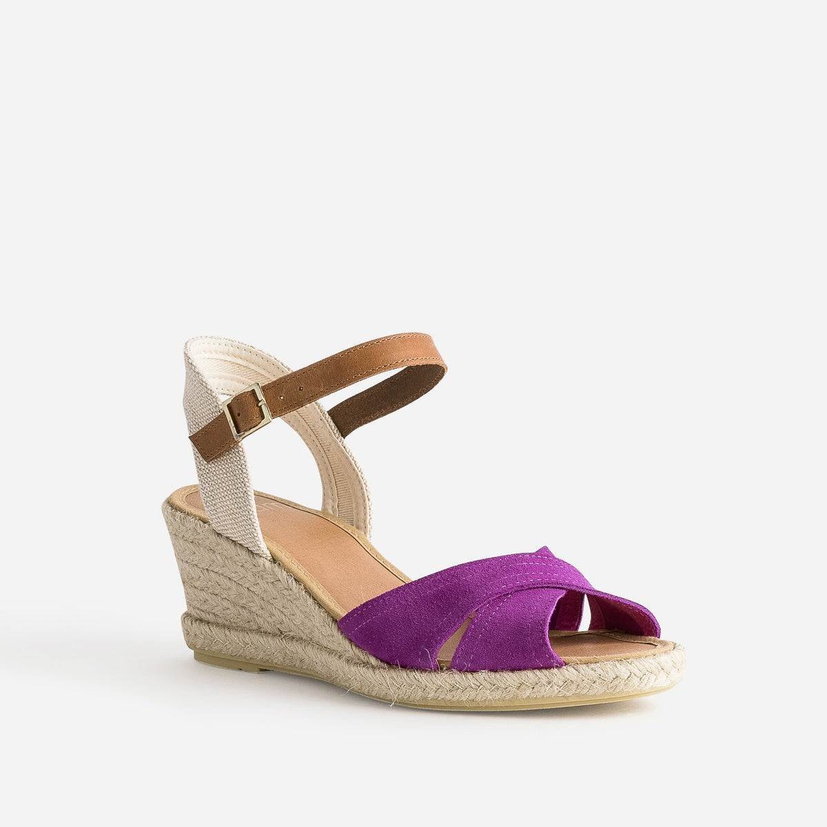 Sandale compensée fuchsia cuir velours éco-conçu - 2