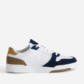 Tennis blanche cuir découpes marine et beige - 1