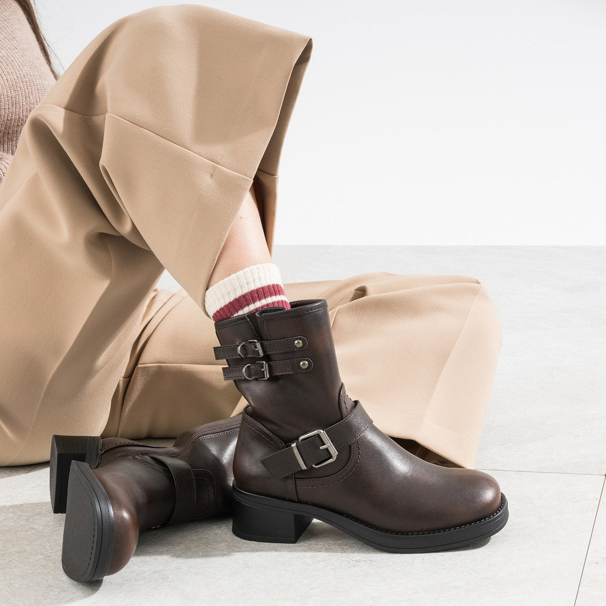 Boots marron esprit motard - 2