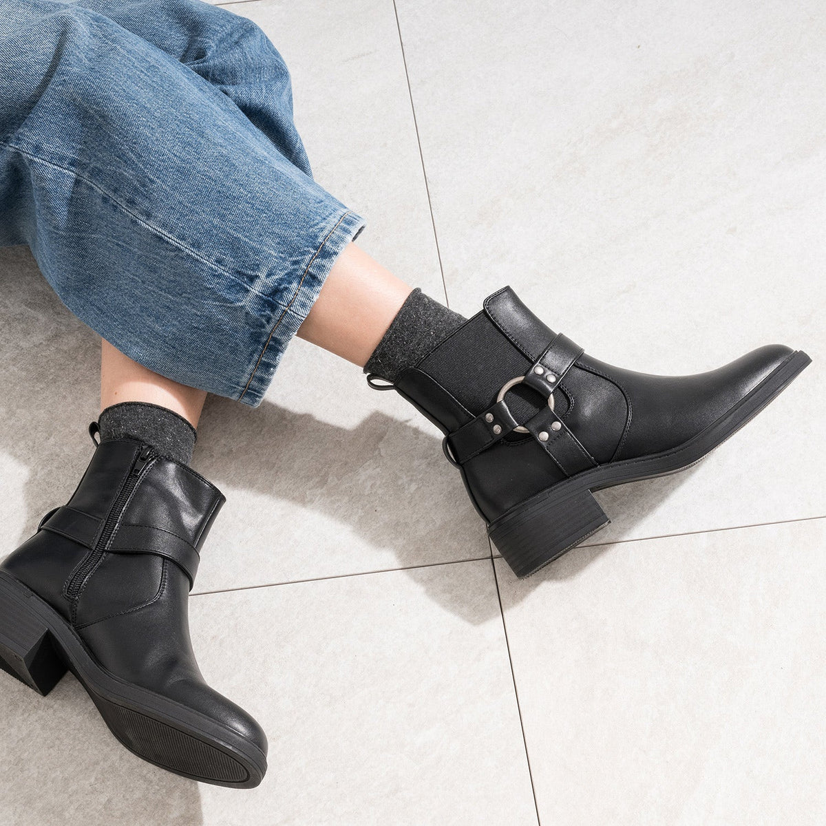 Boots TEXTO noir esprit motard - 2