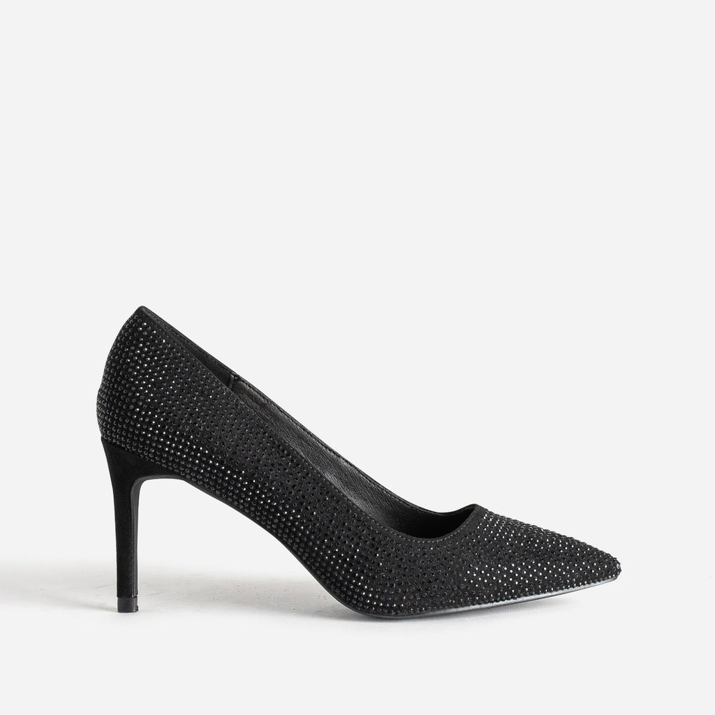 Escarpin stiletto noir décor strass noir - 1