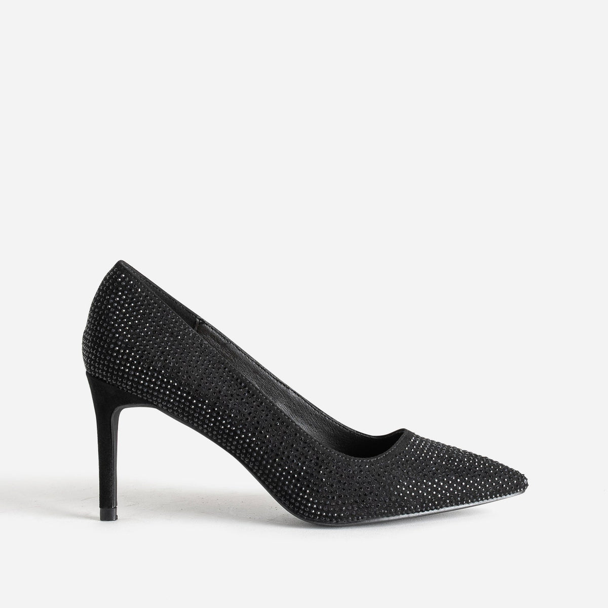 Escarpin stiletto noir décor strass noir - 1
