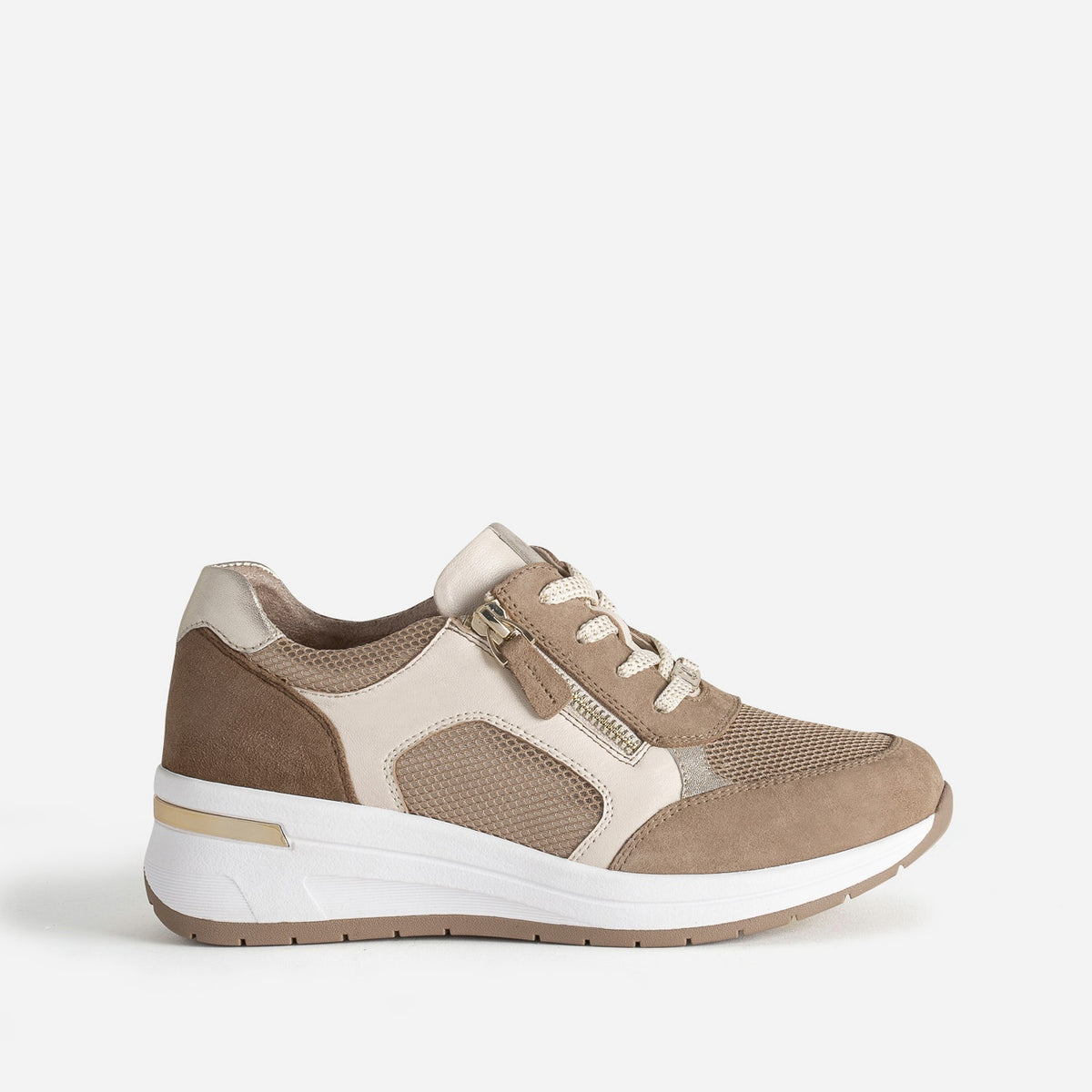 Tennis CAPRICE beige et doré bi-matière - 1
