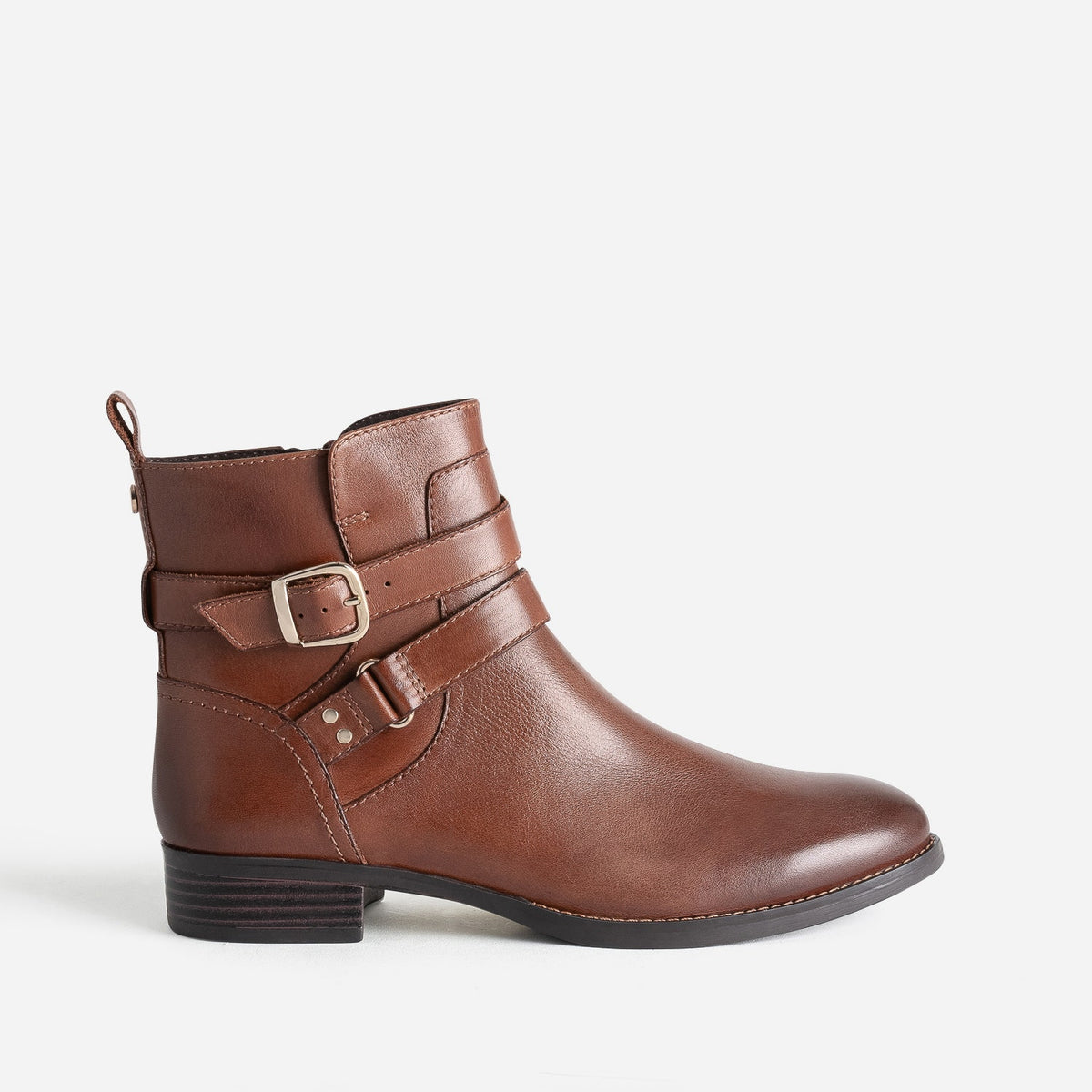 Boots CAPRICE cognac en cuir double bride - 1