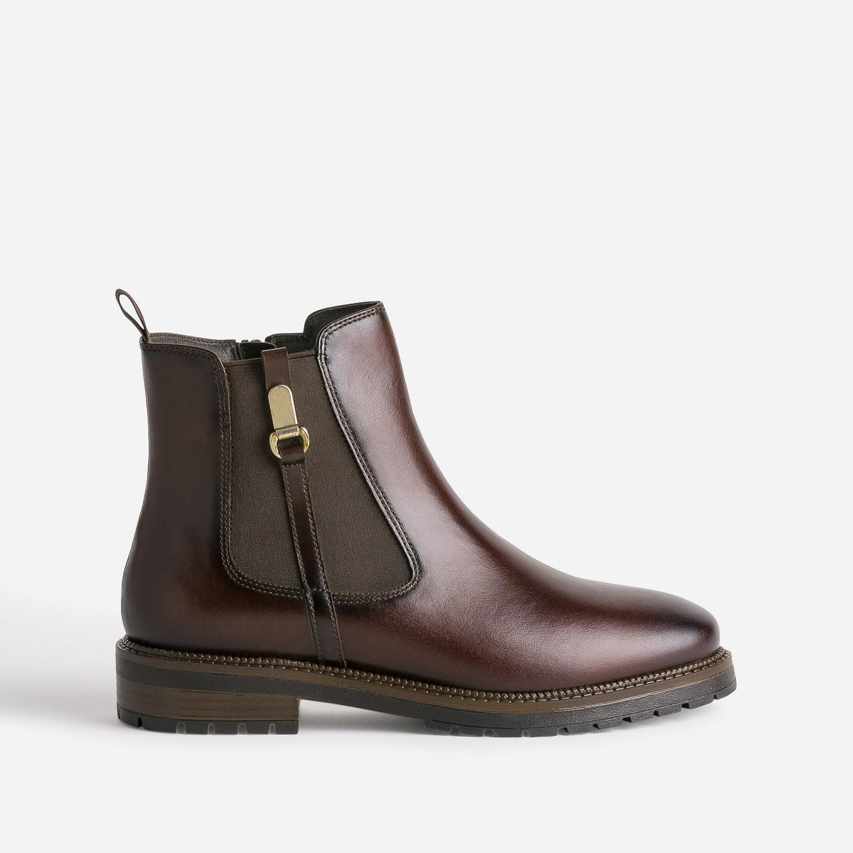 Boots marron cuir patte fantaisie - 1