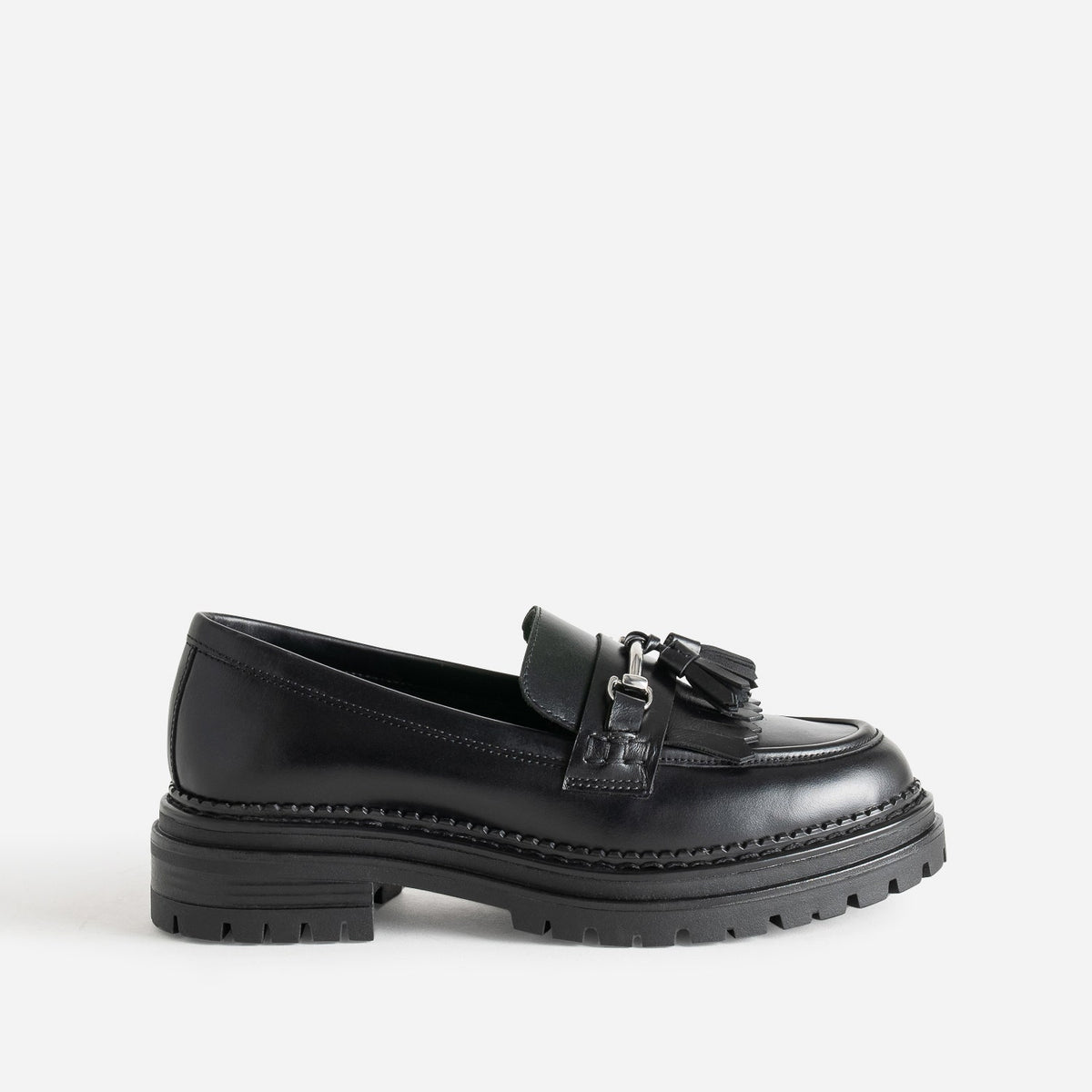 Mocassin TEXTO noir cuir à frange et pampilles - 1