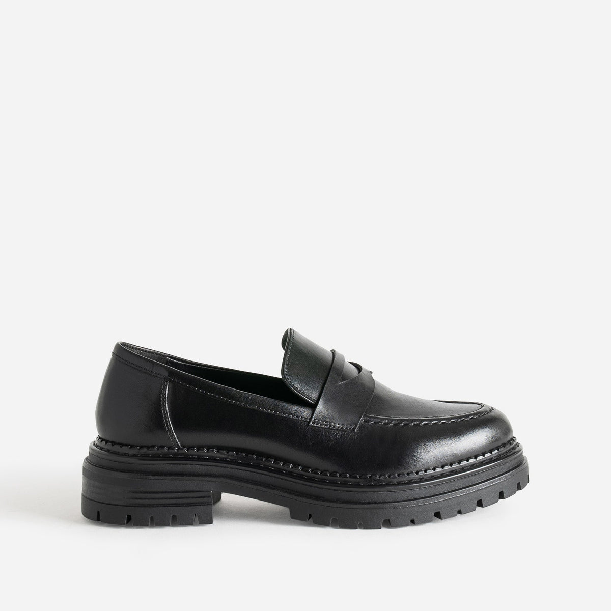 Mocassin TEXTO noir cuir semelle crantée - 1