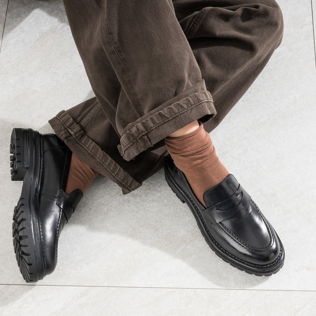 Mocassin TEXTO noir cuir semelle crantée - 2