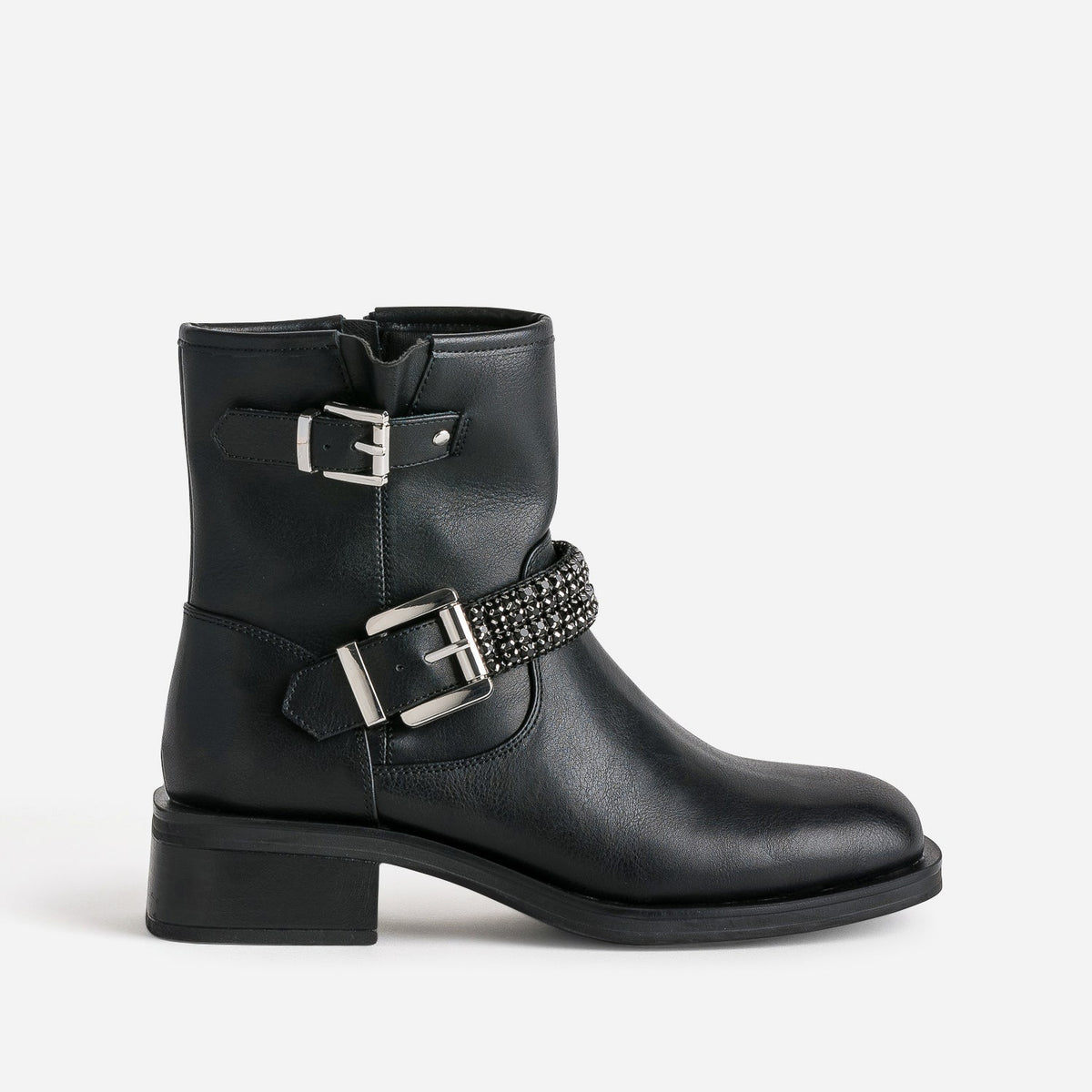 Boots motard TEXTO noir bride décor strass - 1