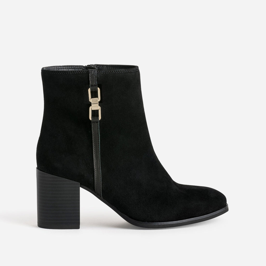 Boots noir cuir velours anneaux fantaisie - 1