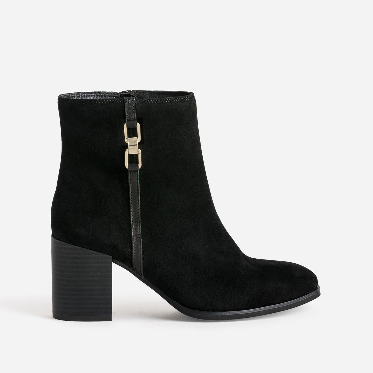 Boots noir cuir velours anneaux fantaisie - 1
