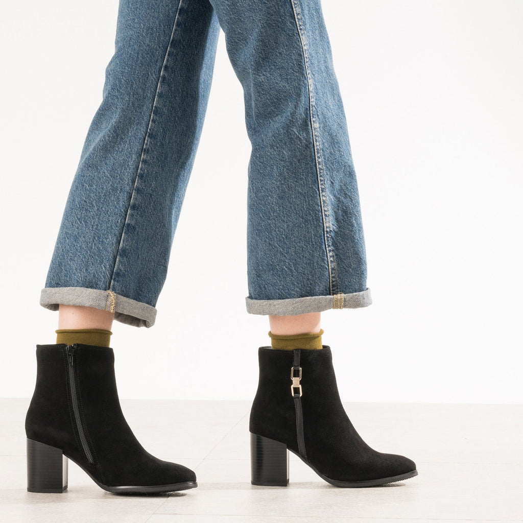 Boots noir cuir velours anneaux fantaisie - 2