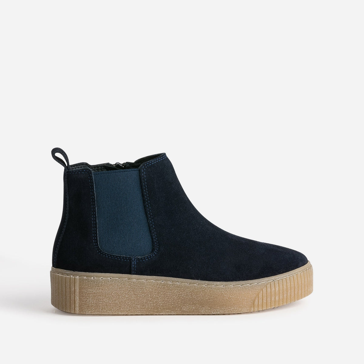 Chelsea boots marine cuir velours semelle effet crêpe - 1
