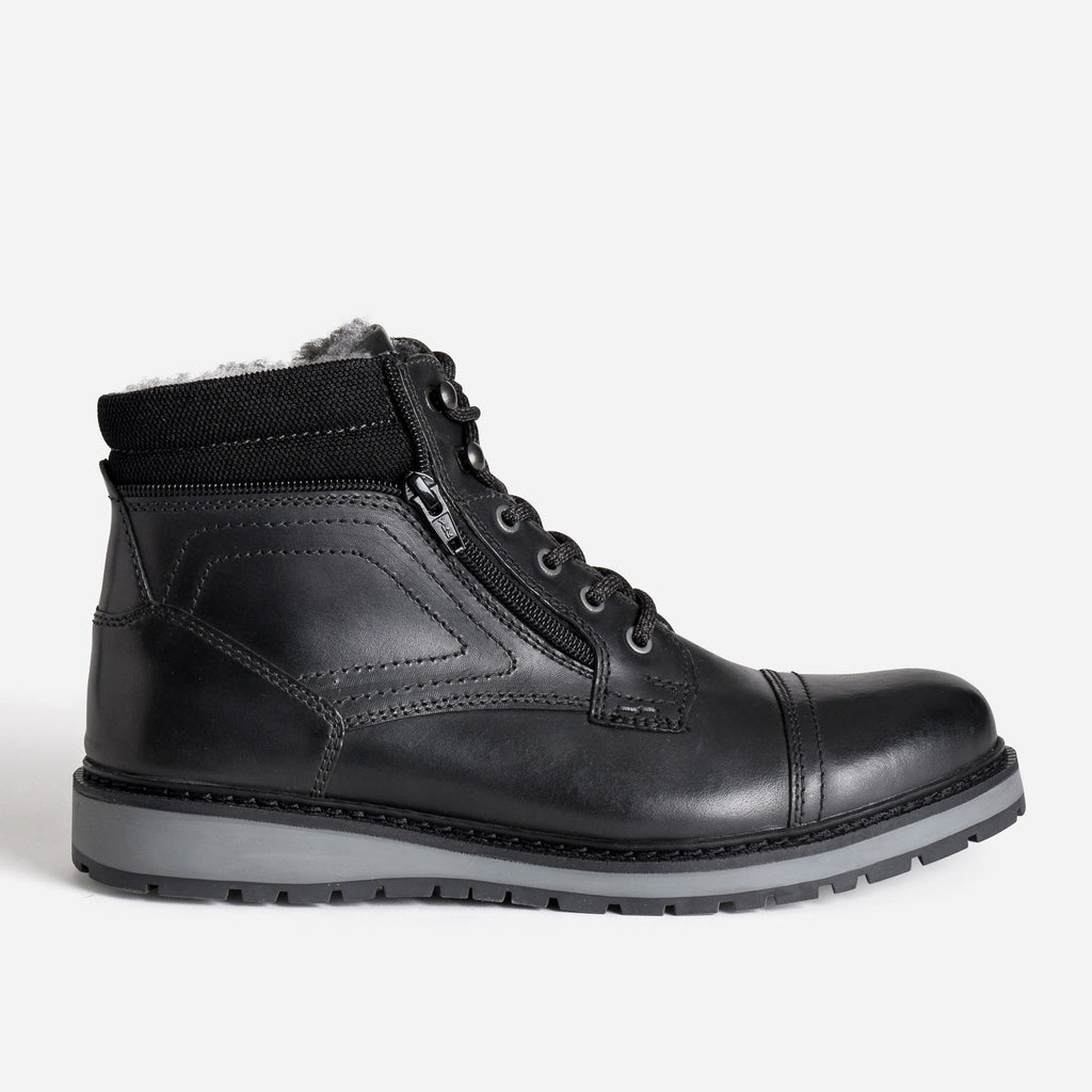 Boots à lacet noir cuir détails gris - 1
