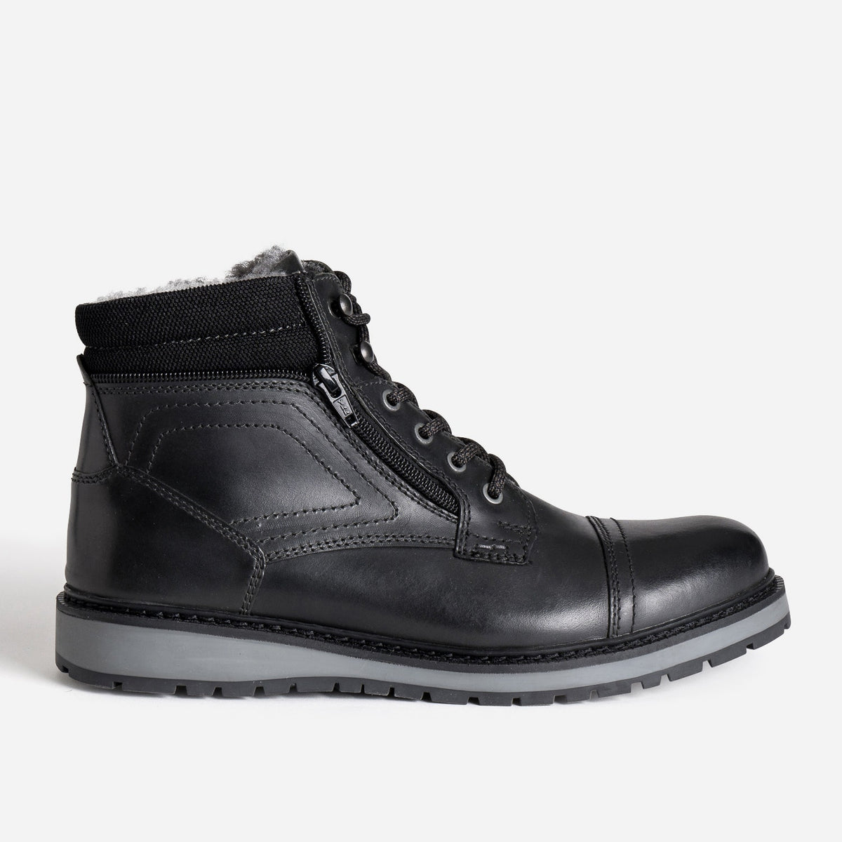 Boots à lacet noir cuir détails gris - 1