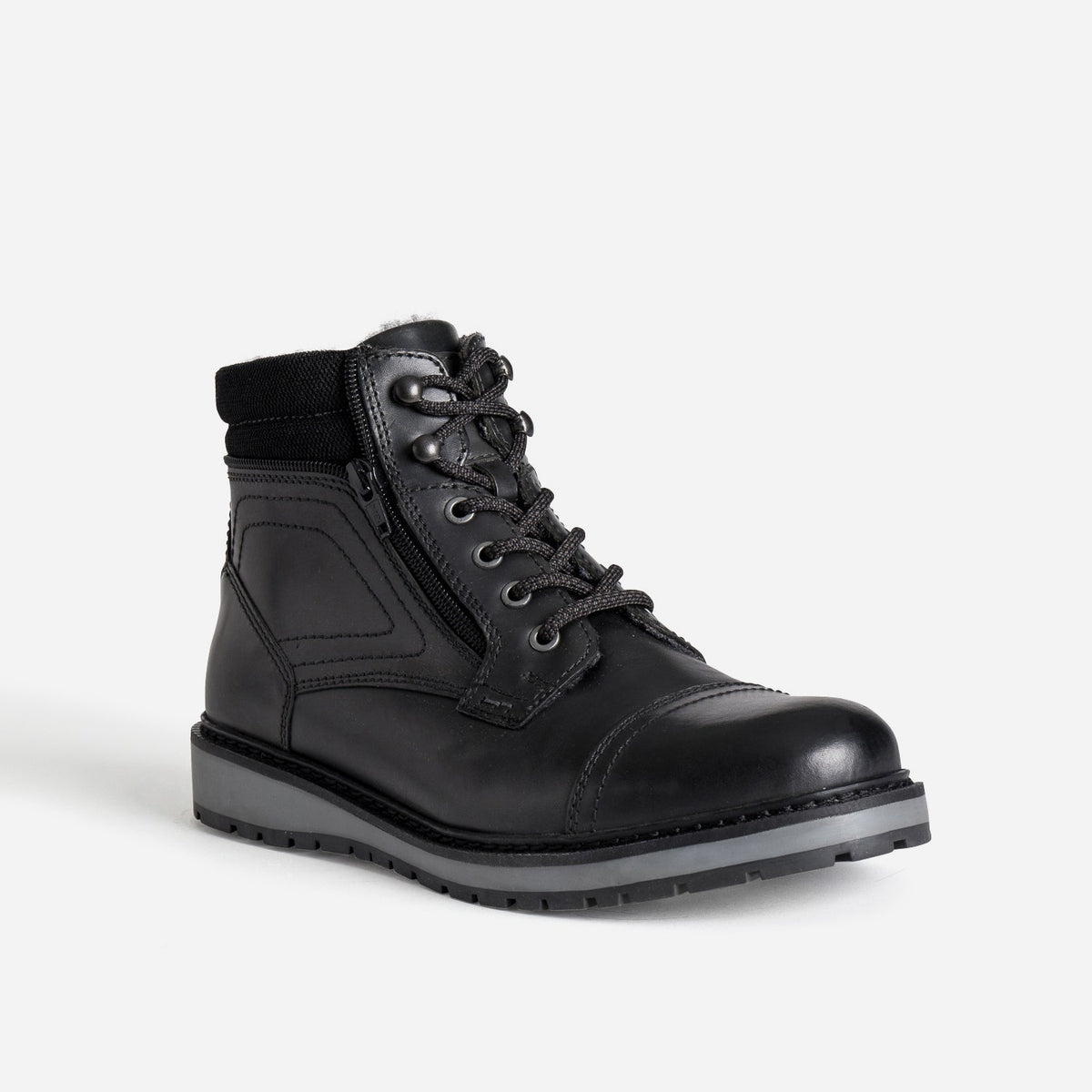 Boots à lacet noir cuir détails gris - 2