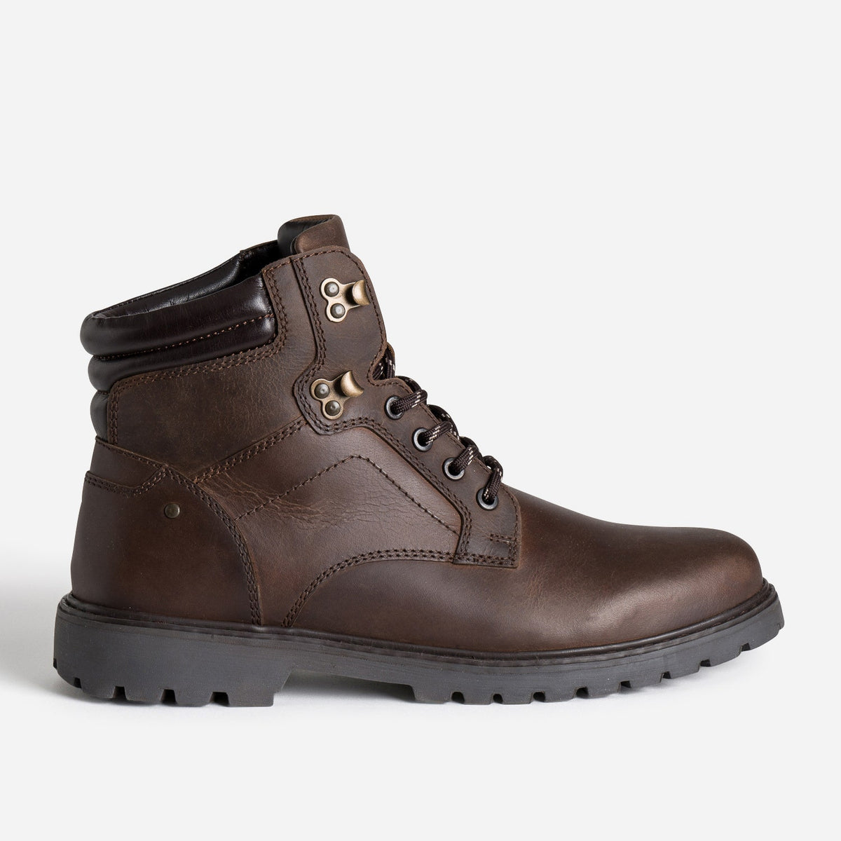 Boots à lacet marron cuir semelle crantée - 1