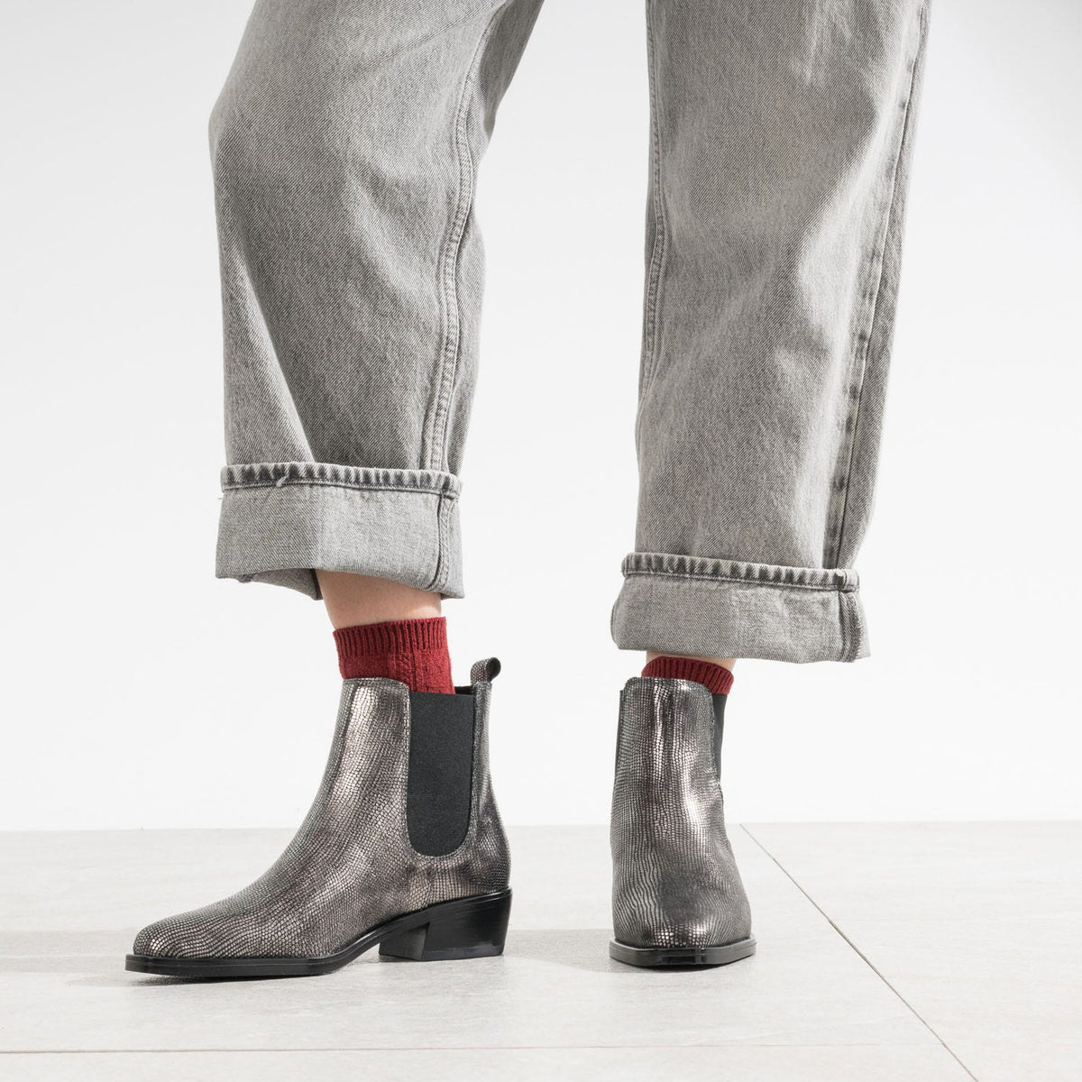 Chelsea boots TEXTO gris argent cuir effet python - 2