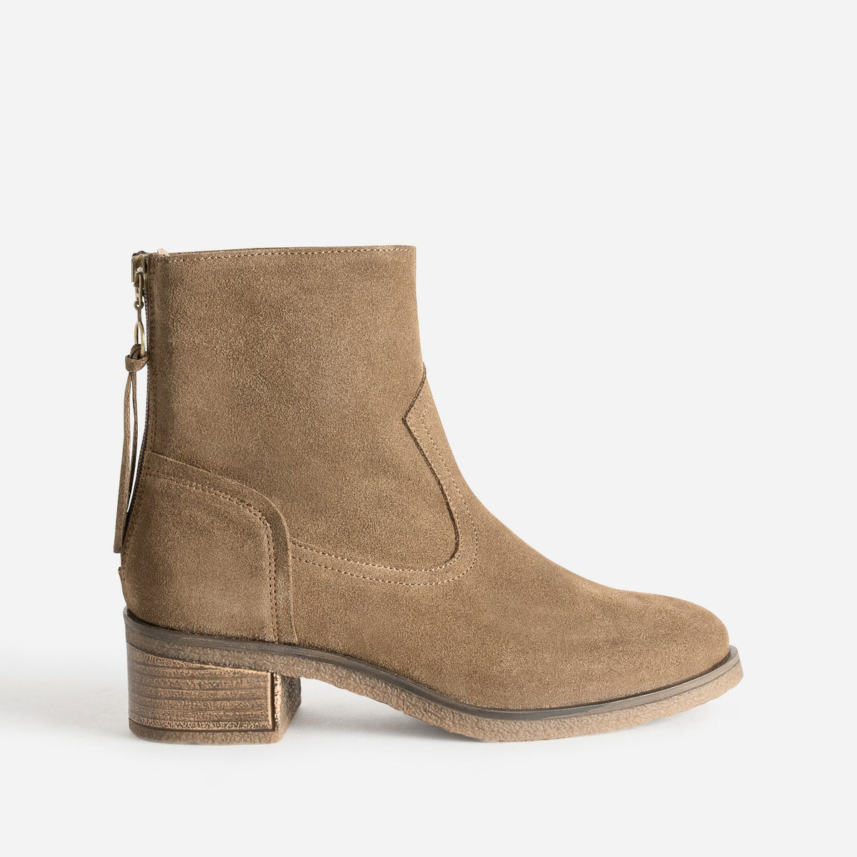 Boots beige cuir velours zip arrière - 1
