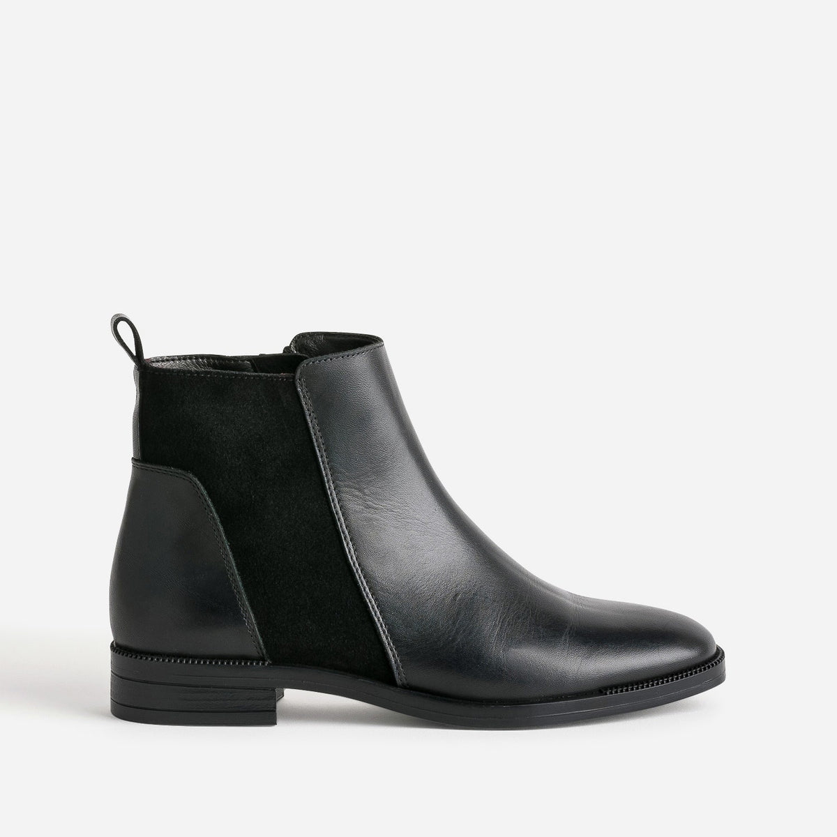 Boots noir cuir bi-matière - 1